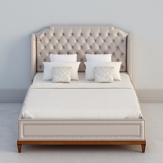 Brown Classic American Bed 3D Model for Cozy Bedrooms