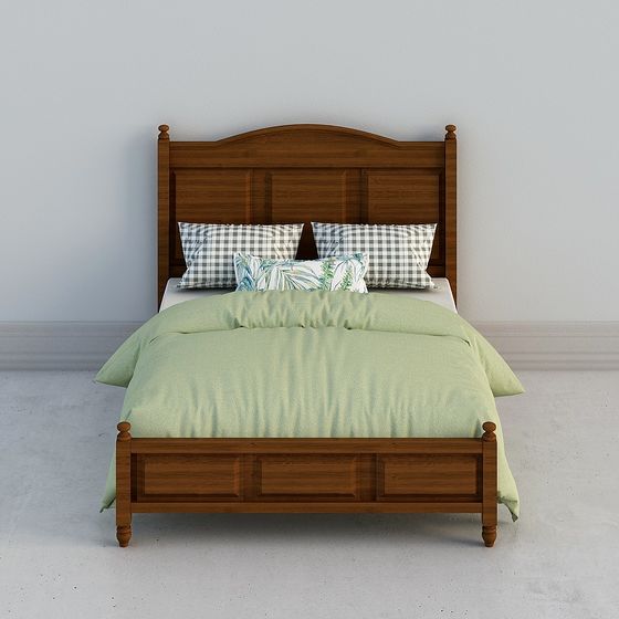 Rustic Wooden Bed 3D model