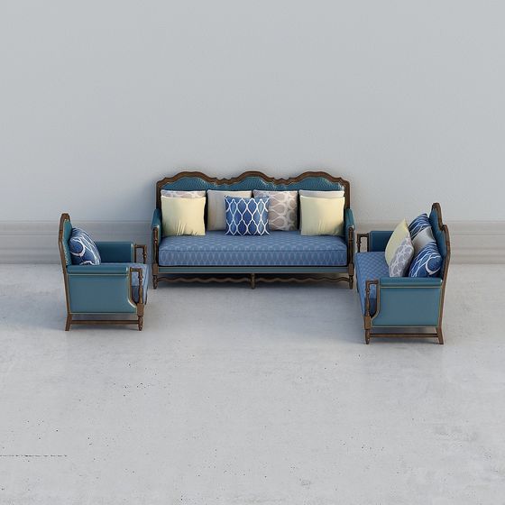Classic Blue Sofa Set 3D model