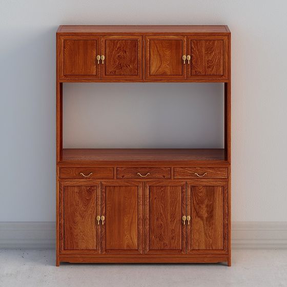 Vintage Wooden Display Cabinet 3D model