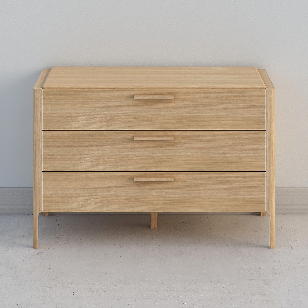 Stylish Wooden Three-Drawer Cabinet 3D model