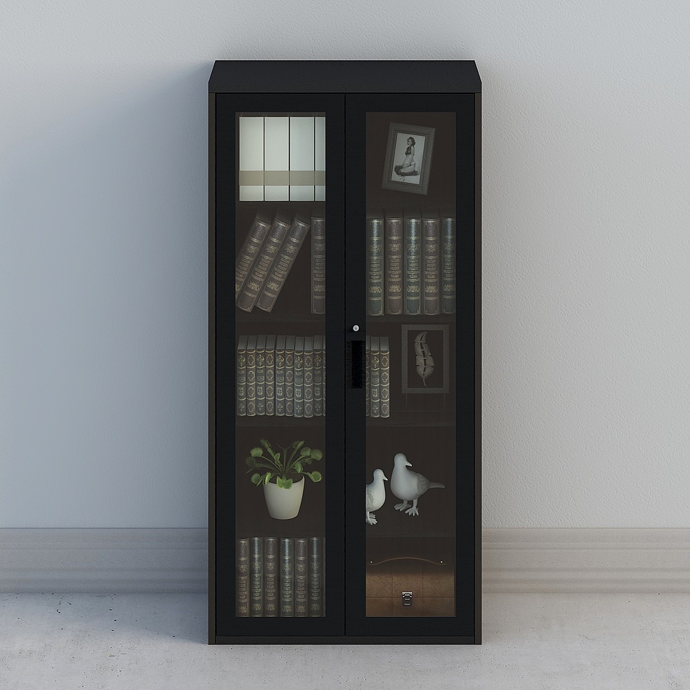 Black sand-printed glass cabinet