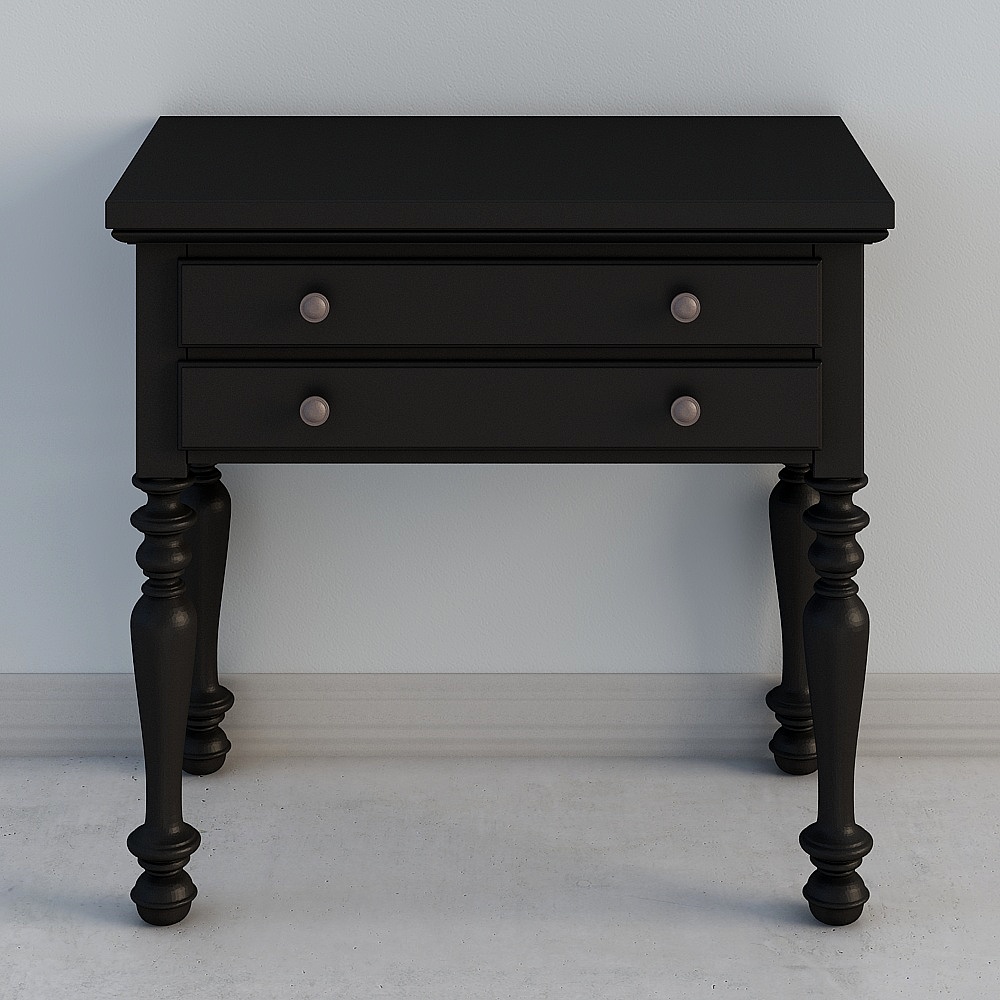 Table de chevet à double tiroir des hautes terres écossaises - Noir antique traditionnel