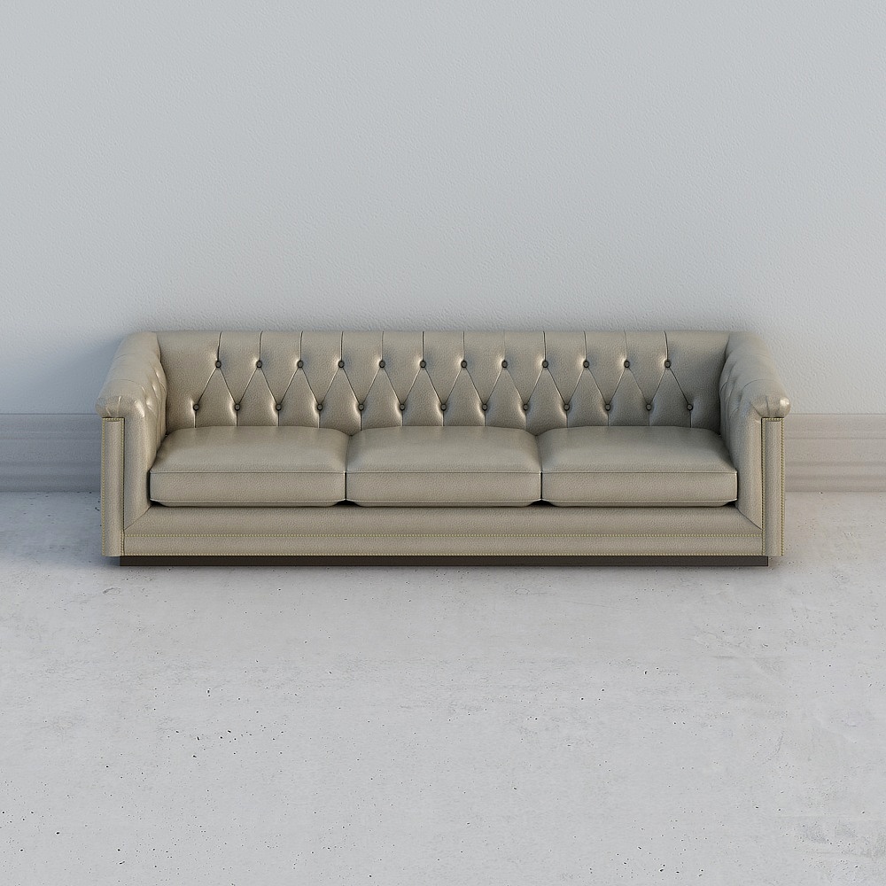 Impression blue flower leather four-person sofa