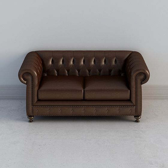 Brown I-Shape Double Sofa 3D Model