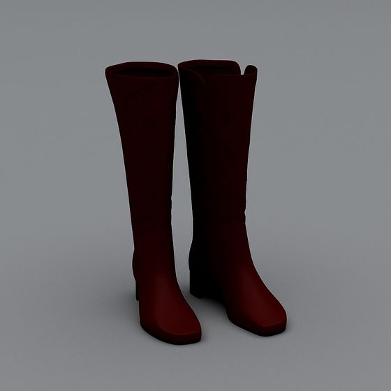Elegant Burgundy High-Heeled Boots 3D Model for Creatives