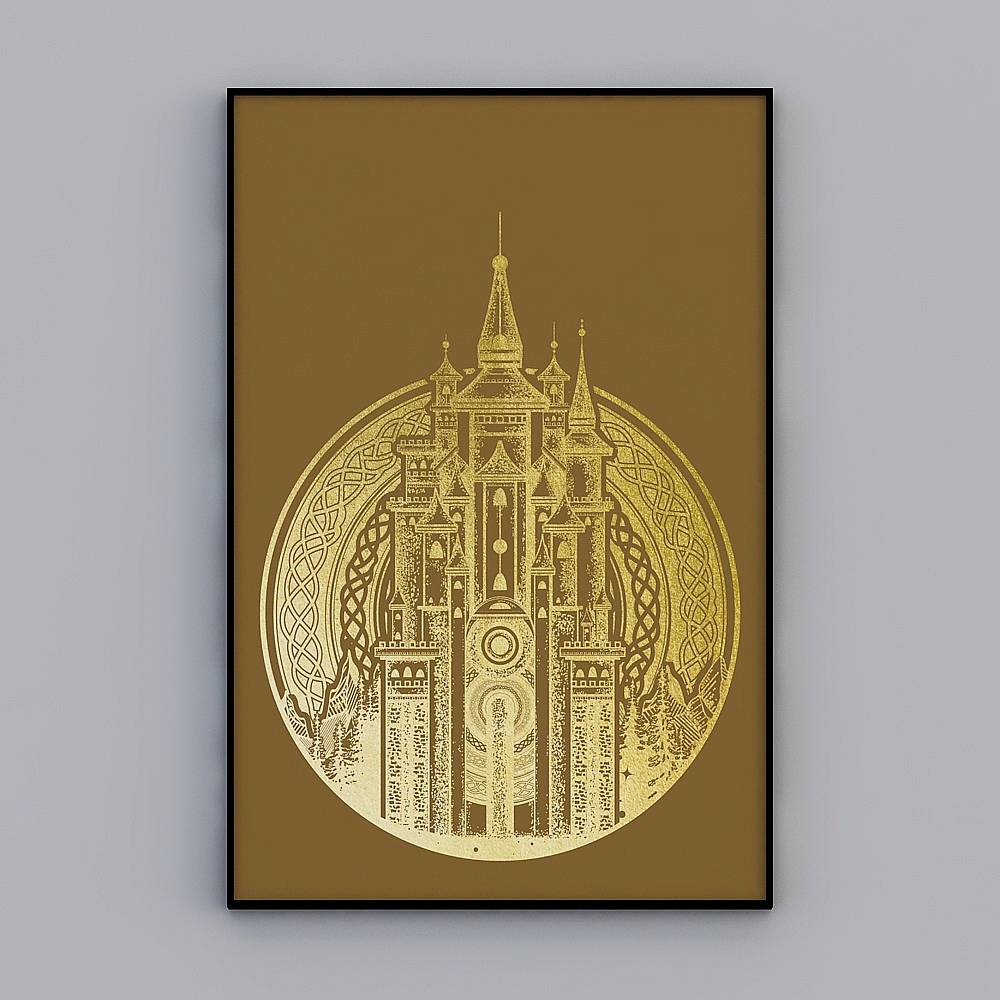 Modern abstract light luxury living room gold architectural crystal porcelain painting