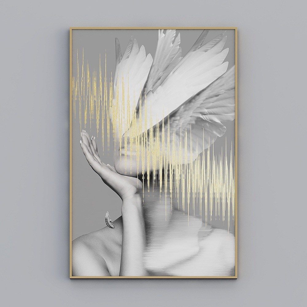 Post-modern surreal body art beauty gold line decorative painting