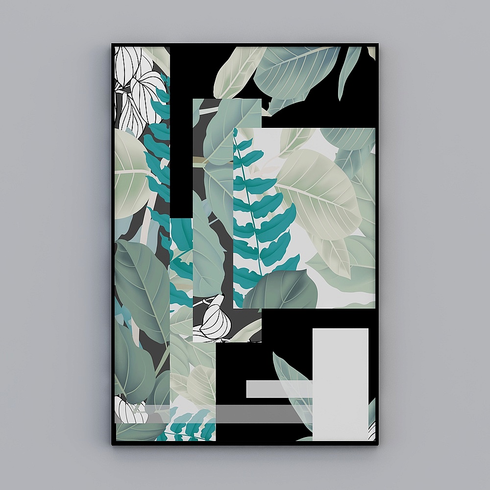 Nordic tropical plant abstract color block light luxury decoration painting living room crystal porcelain painting hanging painting