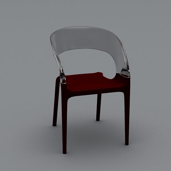 Unique Transparent Chair 3D model with Red Cushion
