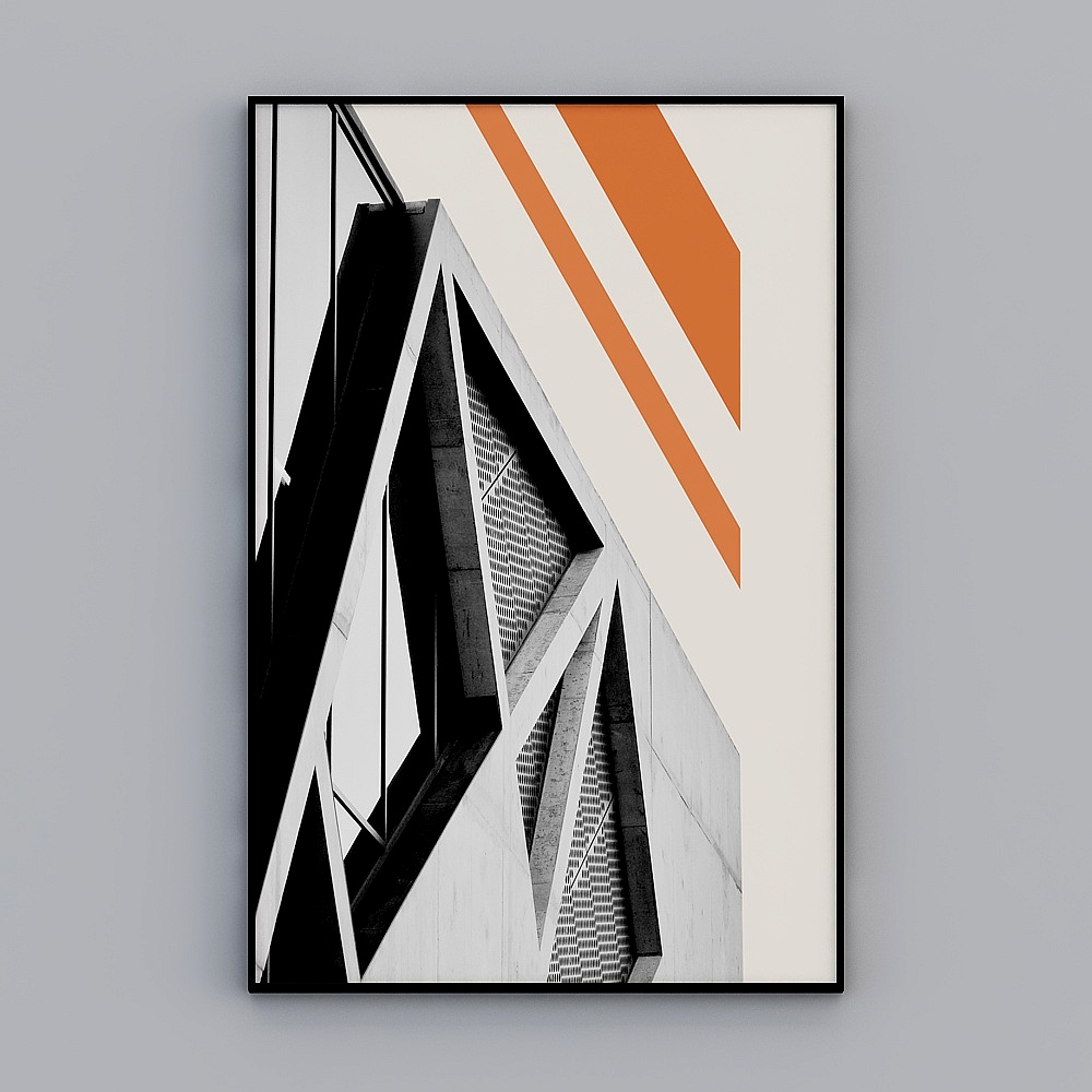 Modern minimalist high-rise building black and white architectural model room decoration painting