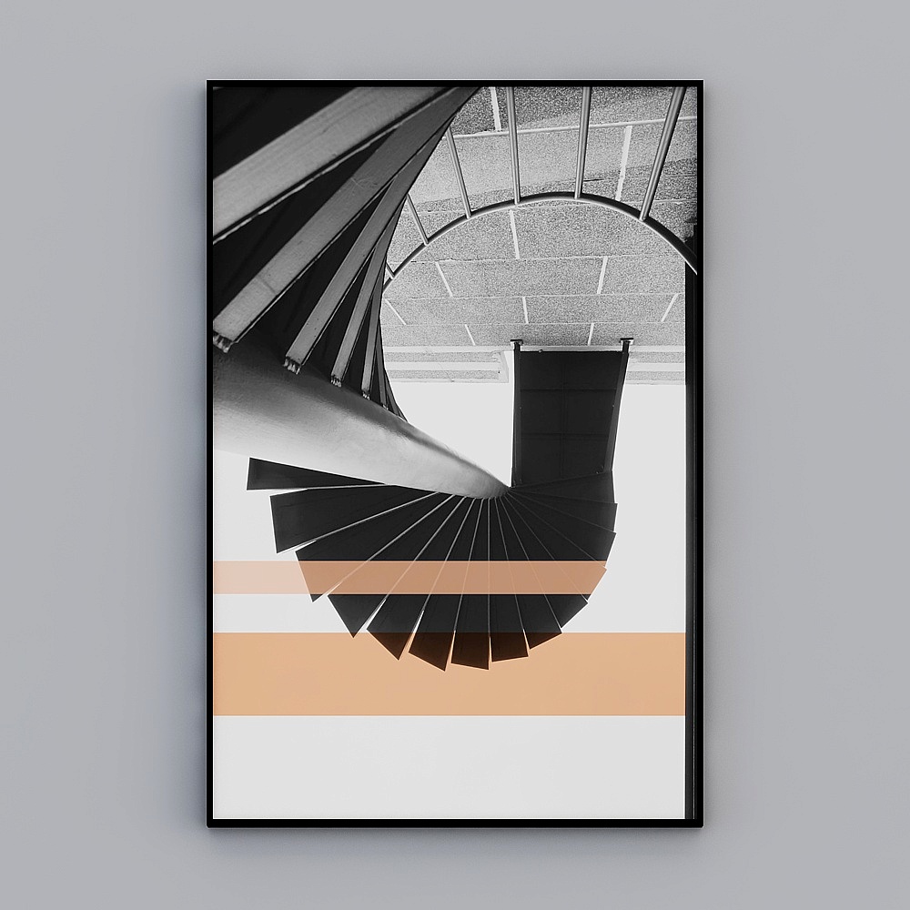 Peinture décorative de cage d'escalier abstraite noir et blanc nordique post-moderne de l'art géométrique industriel