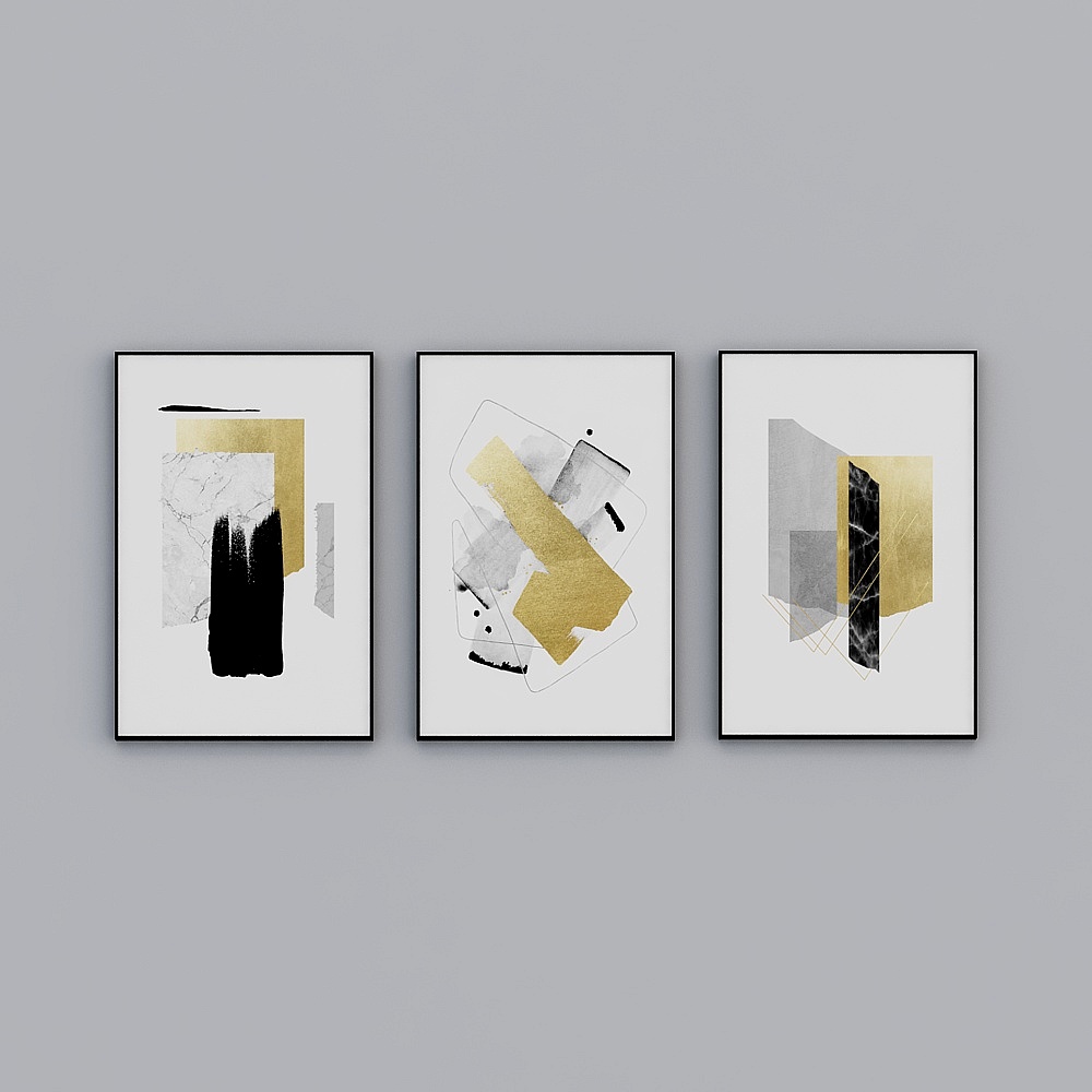 Modern Nordic abstract geometric texture marble gold leaf living room triple decorative painting