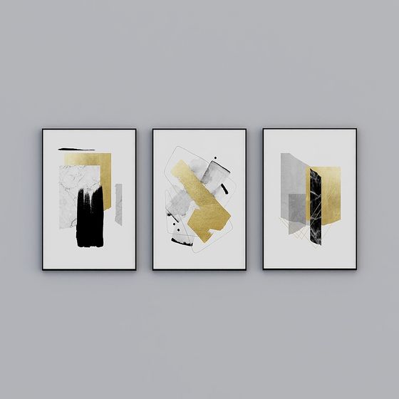 Modern Nordic abstract geometric texture marble gold leaf living room triple decorative painting