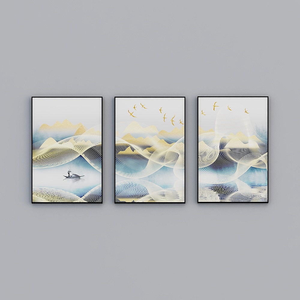 New Chinese abstract ink and ink mood landscape gold line decoration painting