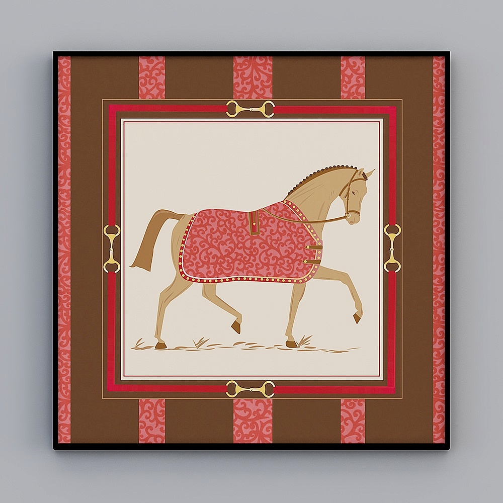 American light luxury horse geometric block pattern border atmospheric retro living room bedroom decoration painting