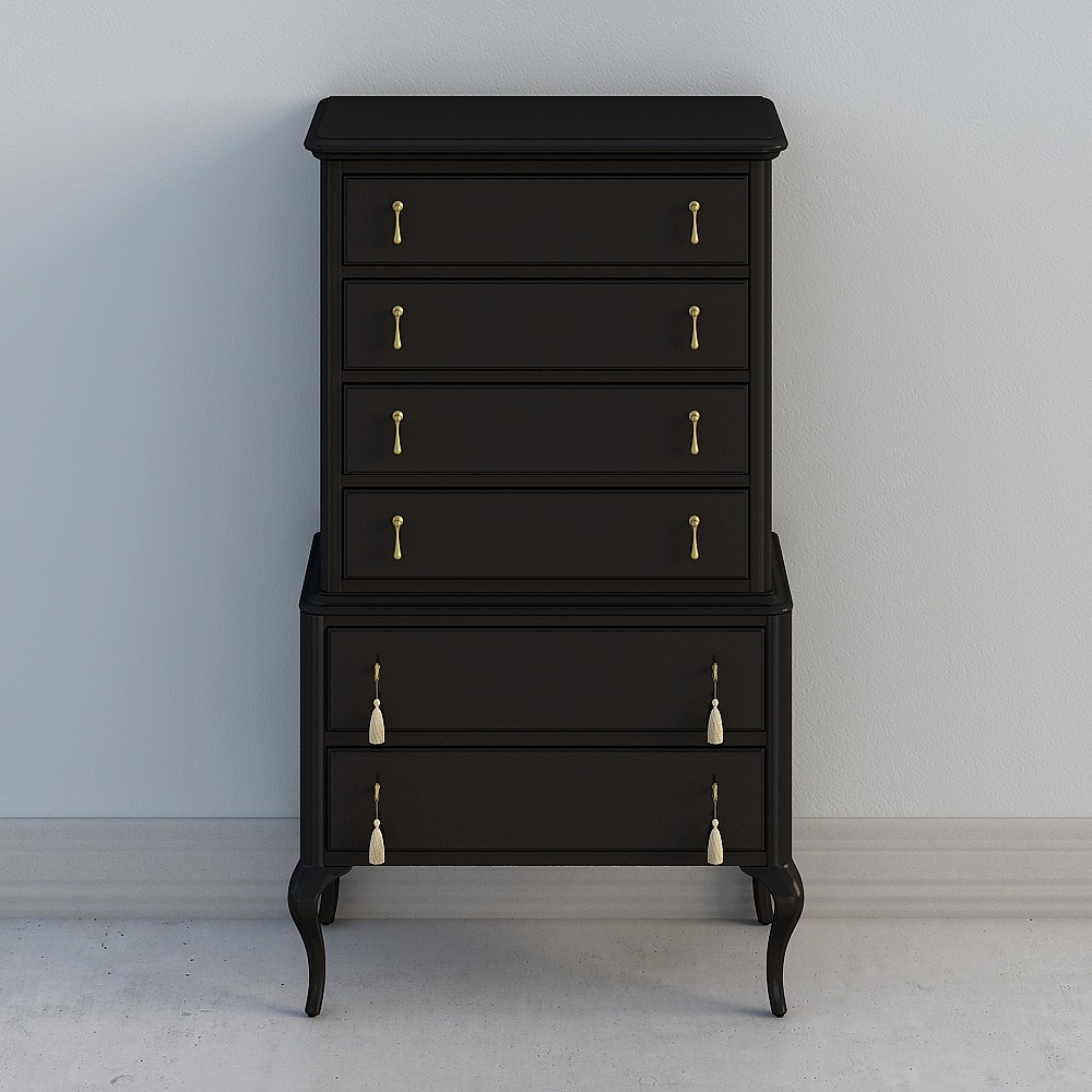 Vintage Black and Gold Drawer Cabinet 3D model