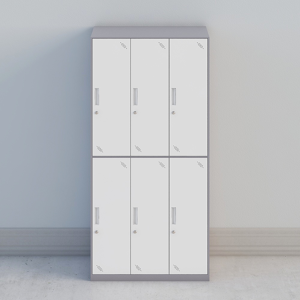 Gray set of white six-door wardrobe