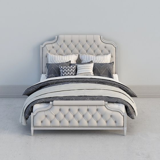 Elegant French Style Bed 3D model for Modern Interiors