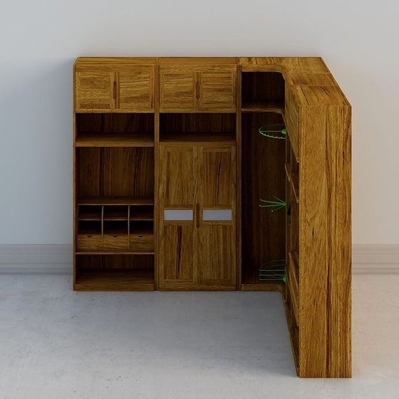 L-Shaped Wooden Storage Cabinet 3D model