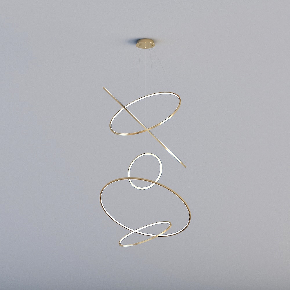 Lampe 3D du-YGDS- Lampe de villa de luxe post-moderne irrégulière salon en acier inoxydable galvanisée aux anneaux de titane