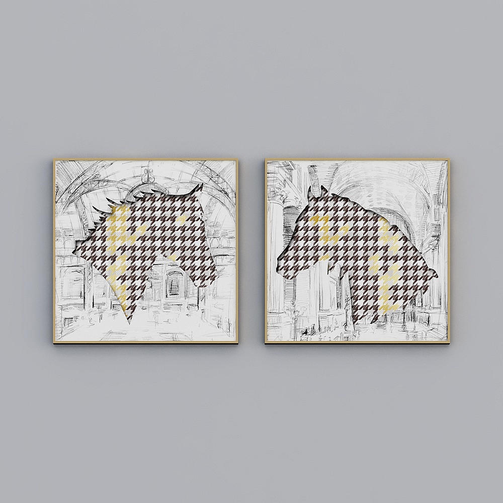 American minimalist abstract horse living room two-fold decorative painting