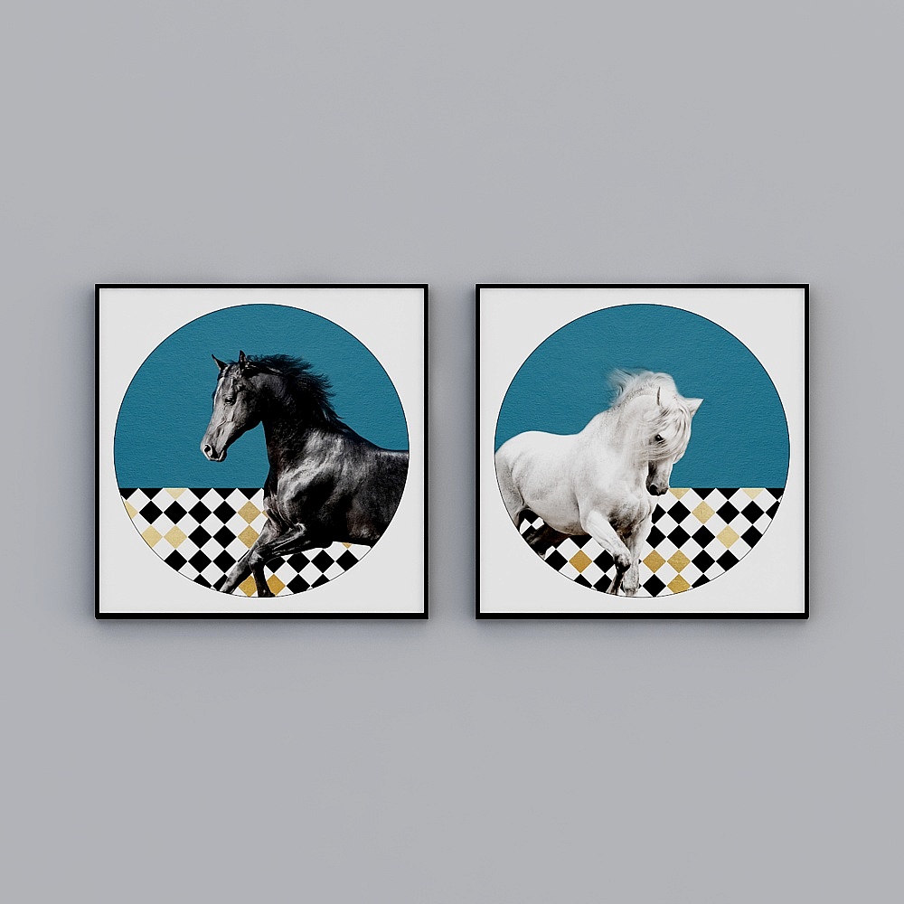 Nordic minimalist abstract horse color block speckled living room bedroom double decorative painting