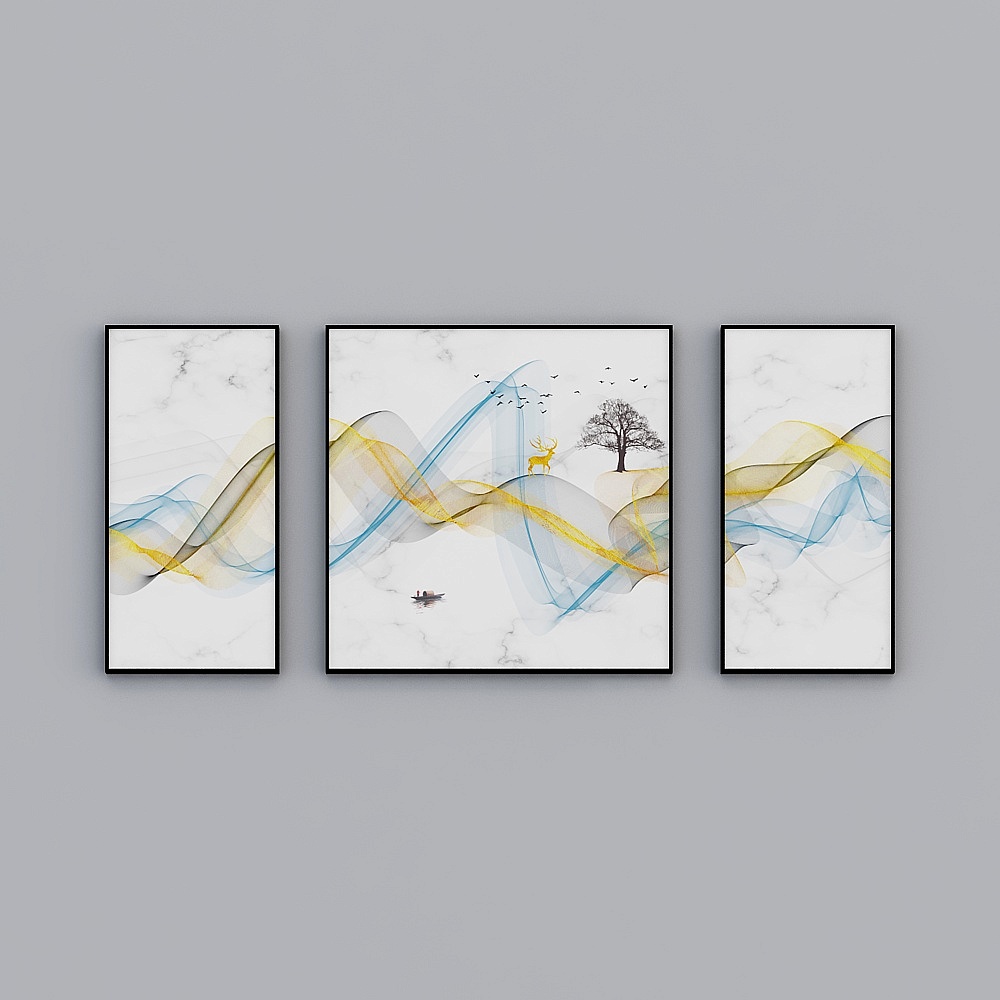 Nuova pittura decorativa astratta a linee minimaliste forestale moose cinese