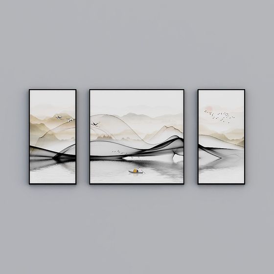 Ink Landscape 3D model: Serene Mountain Waters