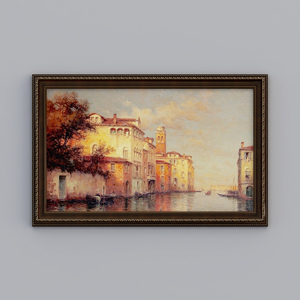 Kibaki Europäischer Stil Wohnzimmer Horizontal geschnitzt Brauner Rahmen 72,3x112,3cm Gebäude emzz-e-3