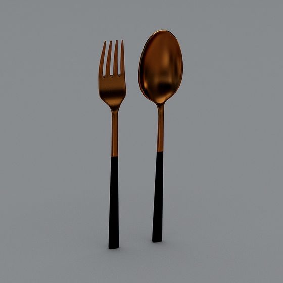 Elegant Gold Cutlery Set 3D model