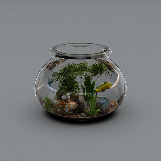 Vibrant Low-Poly Fish Tank 3D model