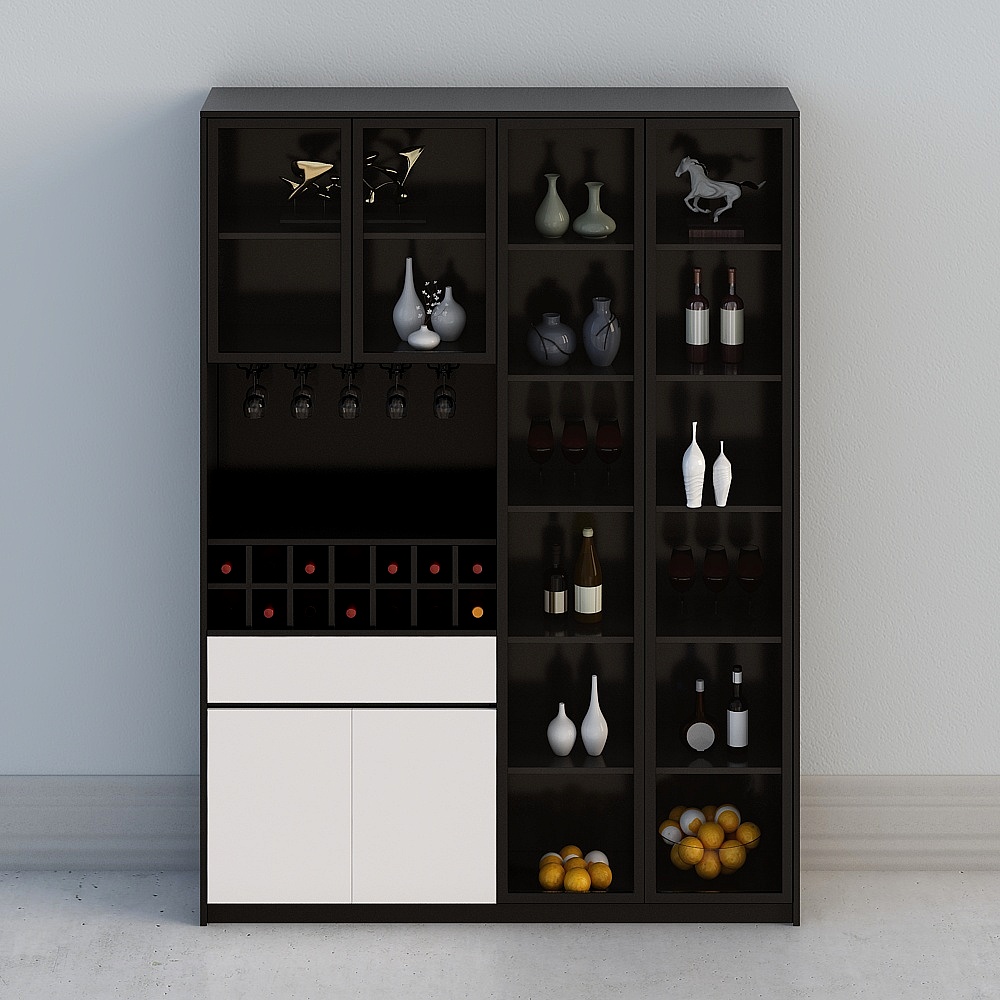 Elegant Low-Polygon Wine Cabinet 3D model