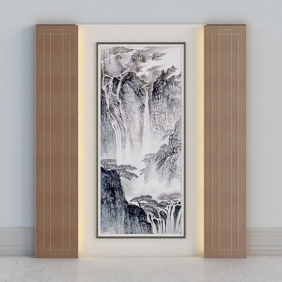 Elegant Chinese Landscape Painting Frame 3D model