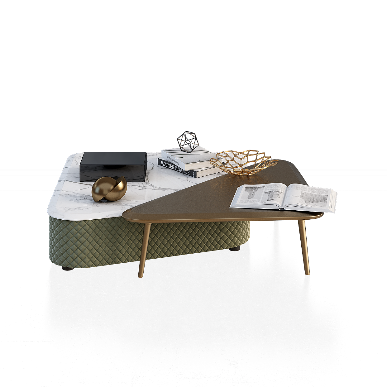 Urban Living Room Coffee Table 3D Model – Marble & Gold