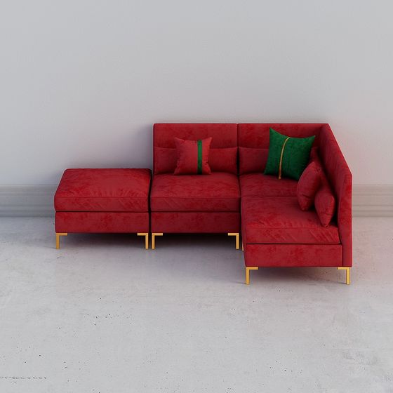 Luxury Red Velvet Sofa 3D model