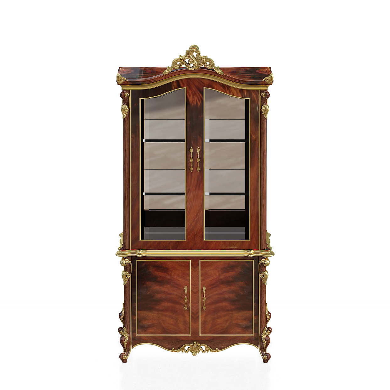 Elegant Royal Showcase Cabinet 3D Model – Low-Poly Wood & Gold