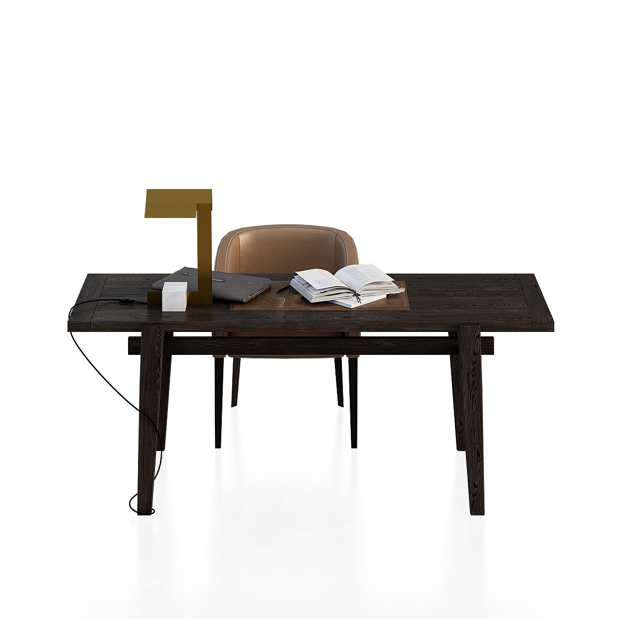 Urban Study Desk 3D Model – Low-Poly Wood & Leather