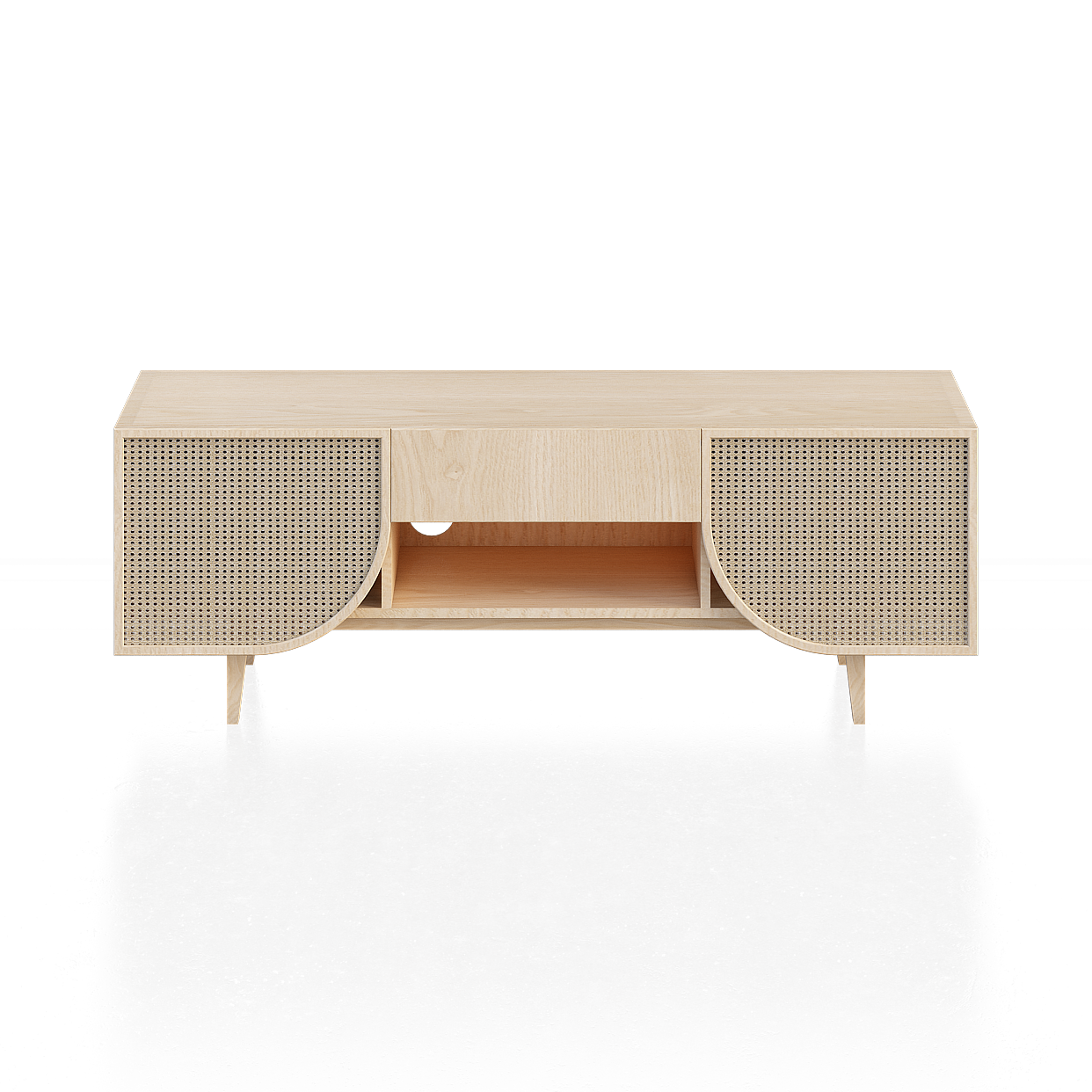 Modern Low-Poly TV Cabinet 3D Model – Light Wood Finish