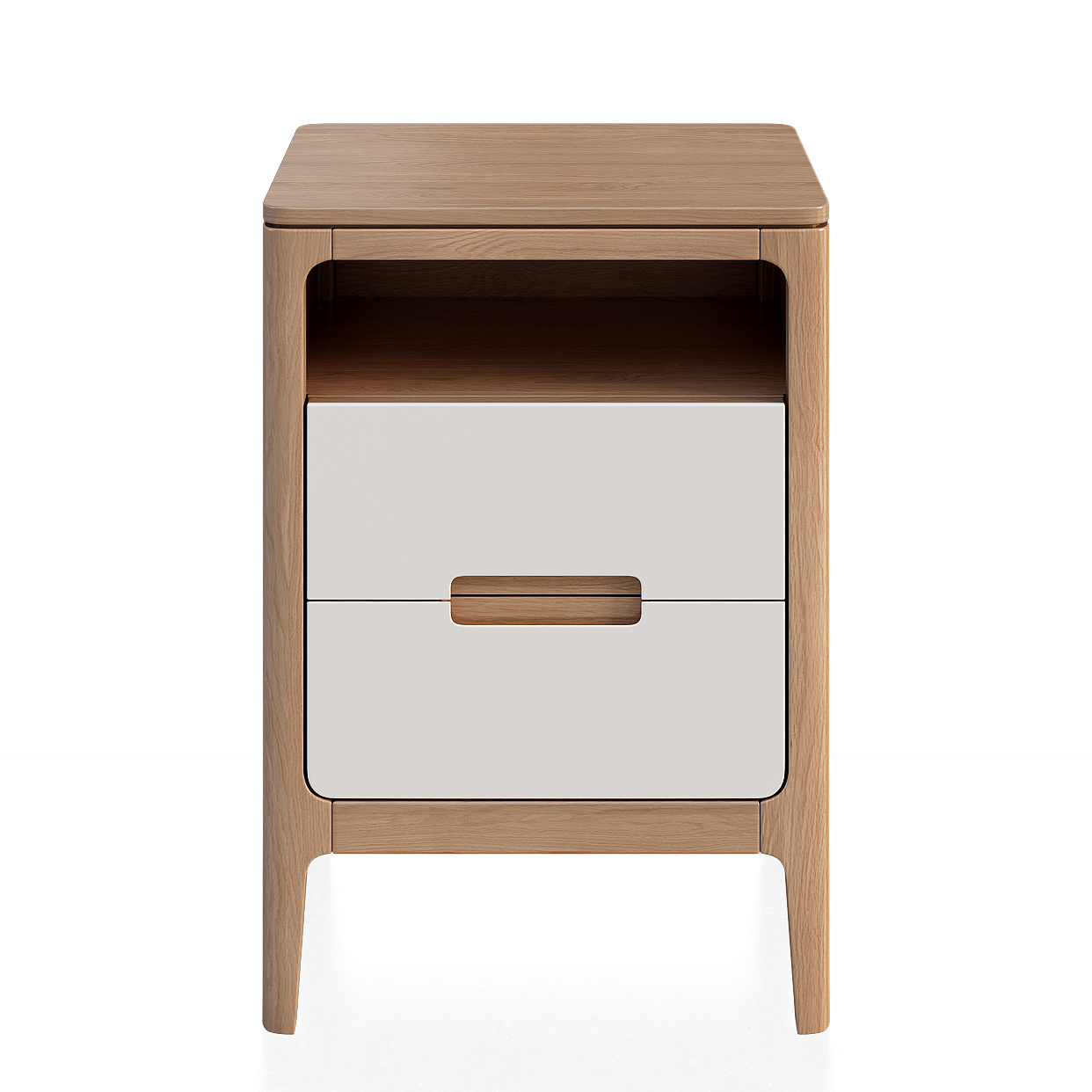 Modern Minimalist Nightstand 3D Model – White Lacquer & Oak