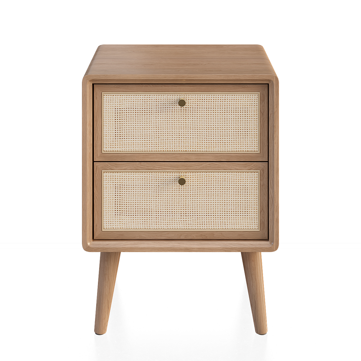 Mid-Century Modern Nightstand 3D Model – Wood & Rattan