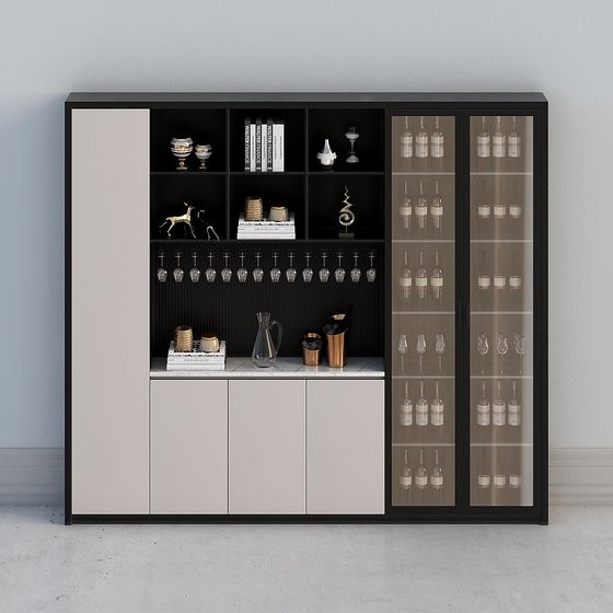 Stylish Black Wine Cabinet 3D model