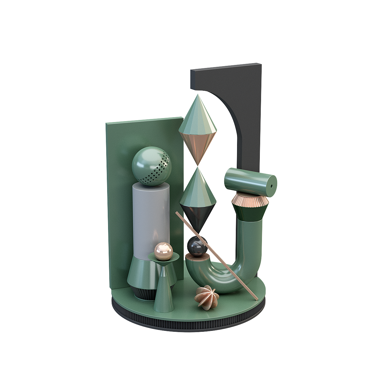 Unique Geometric Low-Polygon 3D Model – Green & Gold Design