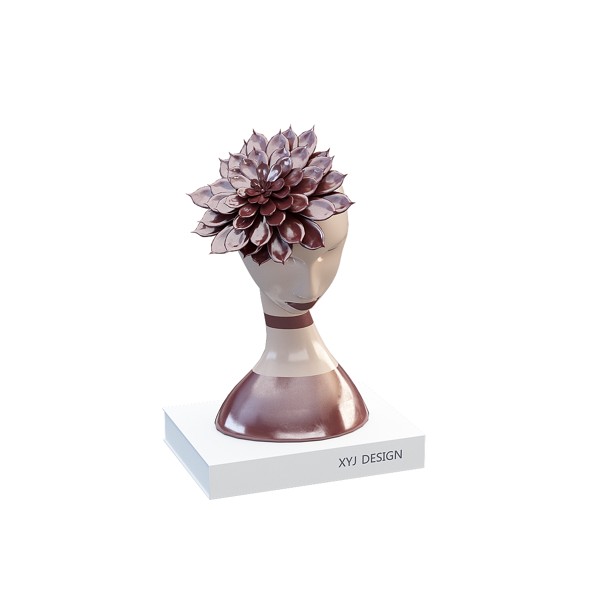 Floral Crown Human Bust 3D Model – Low-Poly Succulent Design