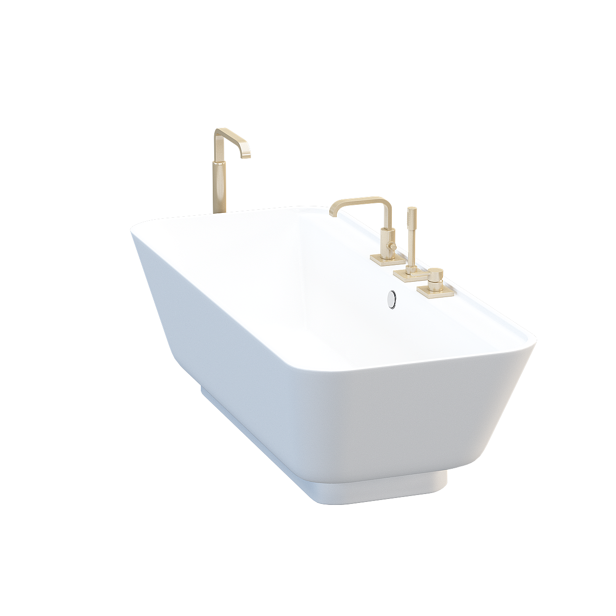 Stylish Modern Bathtub 3D Model – White with Gold Fixtures