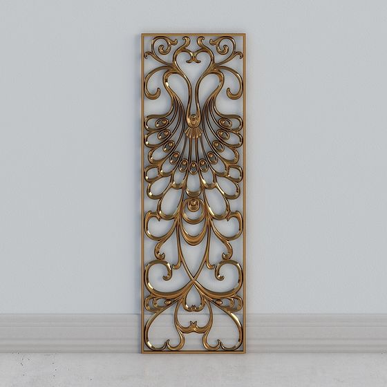 Golden Scroll Panel Low-Poly 3D Model