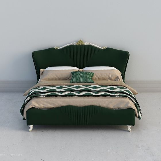Elegant Green Velvet Bed 3D model