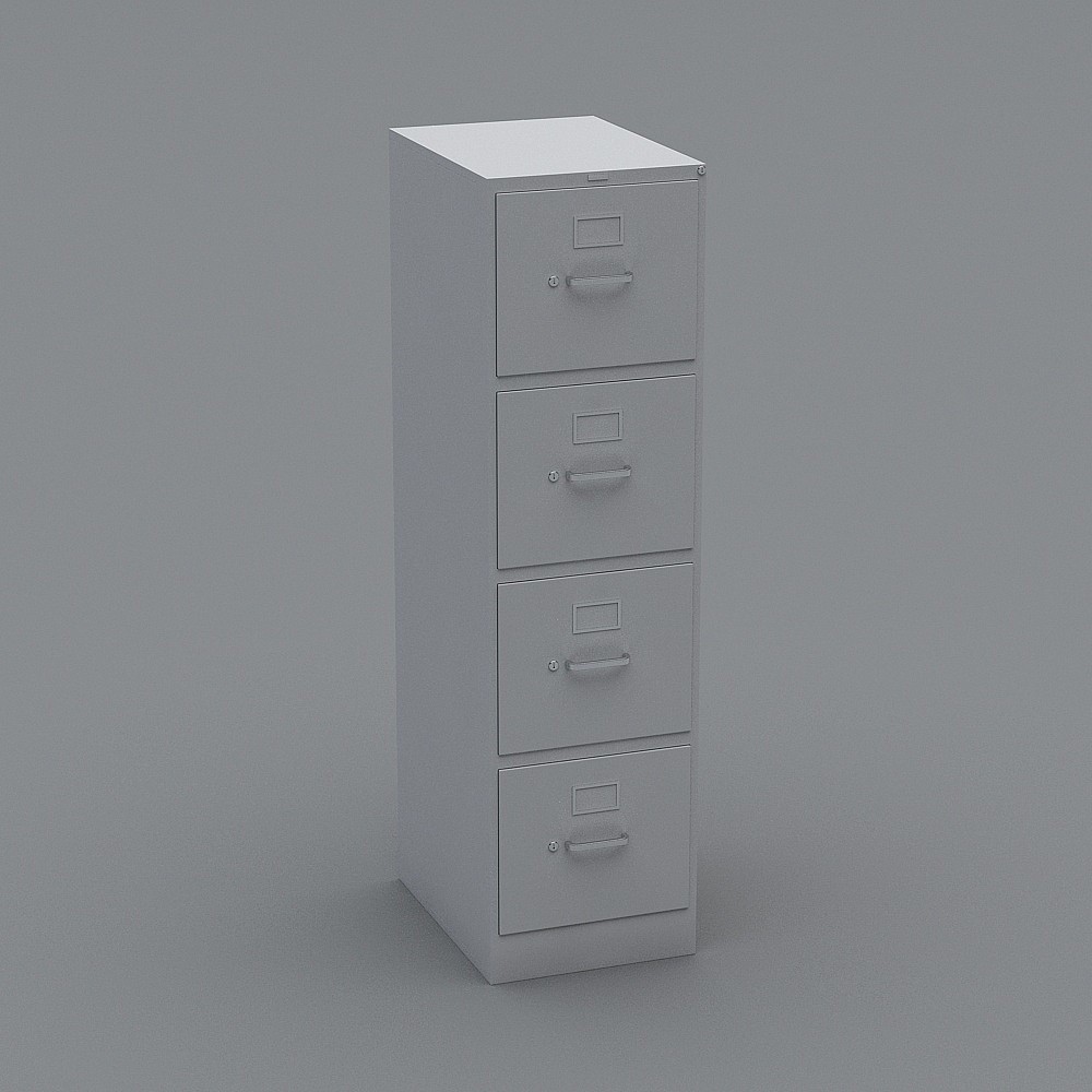 Low-Poly 4-Drawer File Cabinet 3D model