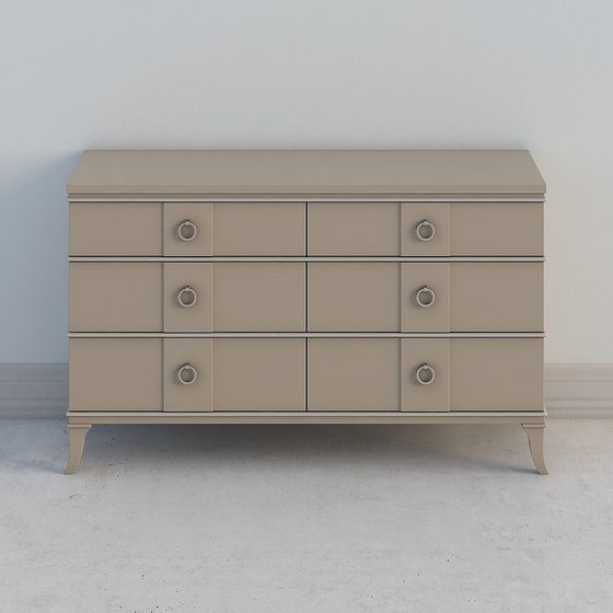 Elegant Low-Poly Six Drawer Cabinet 3D model