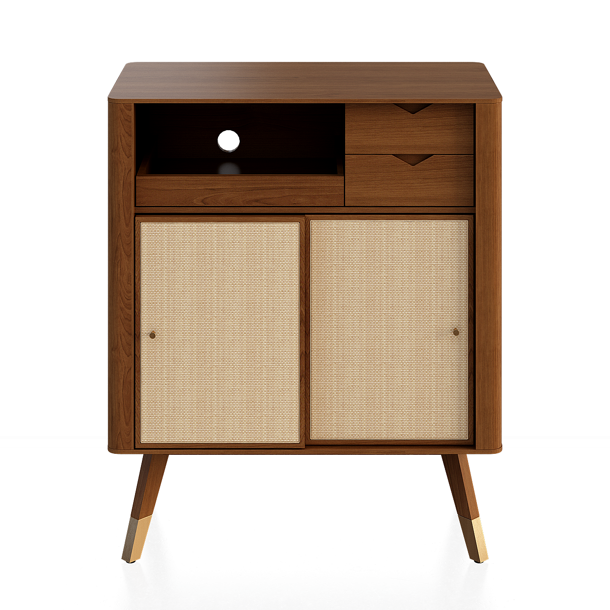 Mid-Century Modern Sideboard 3D Model – Warm Wood & Beige Doors